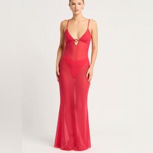 Bond Eye Cindy Ring Maxi Dress in Cherry Mesh